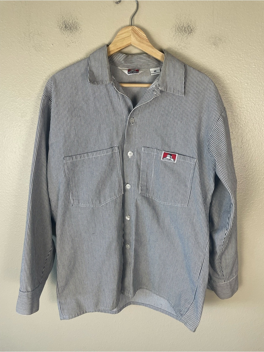 Vintage Ben Davis Hickory Striped Shirt Blue Medium Made In USA